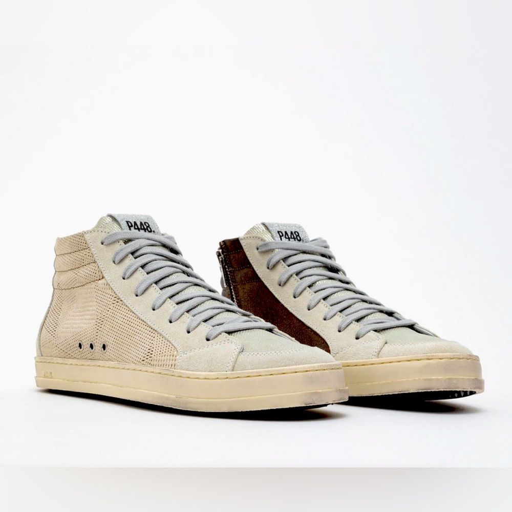 BNIB P448 metallic zipper high top.
